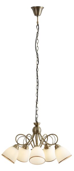 Klasyczna lampa wisząca brązowa z opalowym szkłem 5-punktowa - Katarina