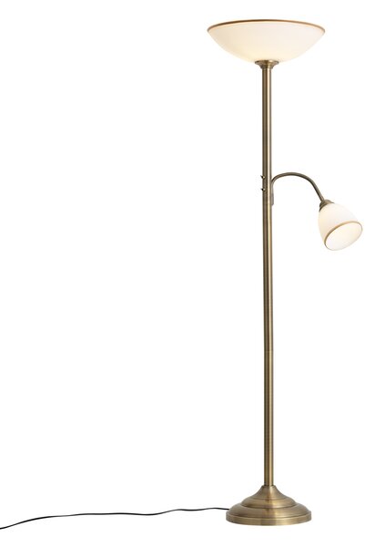 Klasyczna lampa podłogowa brązowa ze szkłem opalowym 2-źródła światła - Katarina