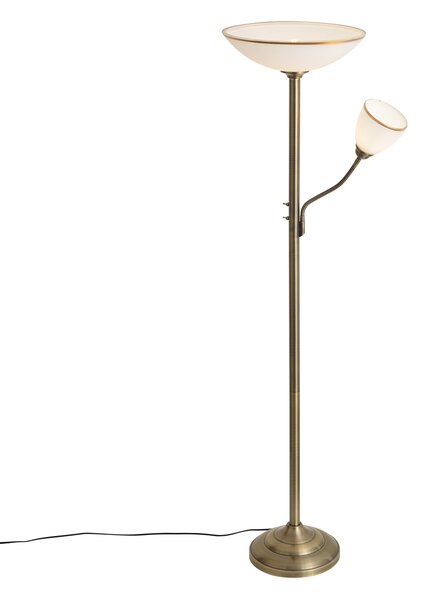 Klasyczna lampa podłogowa brązowa ze szkłem opalowym 2-źródła światła - Katarina