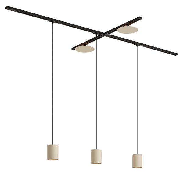 Nowoczesny system szynowy czarny z 3 lampami wiszącymi i 2 beżowymi lampami sufitowymi 1-fazowy - Iconic Holt Pulley