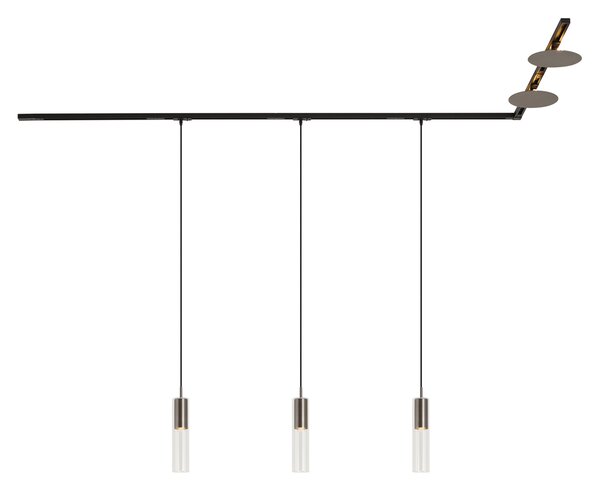 Nowoczesny system szynowy czarny z 3 lampami wiszącymi i 2 lampami sufitowymi w kolorze metalu 1-fazowy - Iconic Lloyd Pulley
