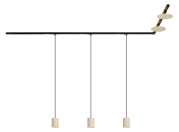 Nowoczesny system szynowy czarny z 3 lampami wiszącymi i 2 beżowymi lampami sufitowymi 1-fazowy - Iconic Holt Pulley