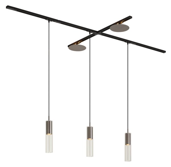 Nowoczesny system szynowy czarny z 3 lampami wiszącymi i 2 lampami sufitowymi w kolorze metalu 1-fazowy - Iconic Lloyd Pulley