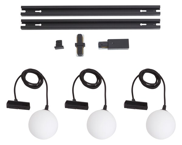 Nowoczesny system szynowy czarny z 3 lampami wiszącymi białymi 1-fazowy - Iconic Perle