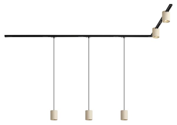 Nowoczesny system szynowy czarny z 3 lampami wiszącymi i 2 reflektorami beżowymi 1-fazowy - Iconic Holt Rondoo Up
