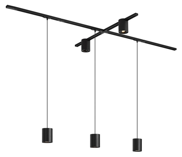 Nowoczesny system szynowy czarny z 3 lampami wiszącymi i 2 reflektorami 1-fazowy - Iconic Holt Rondoo Up