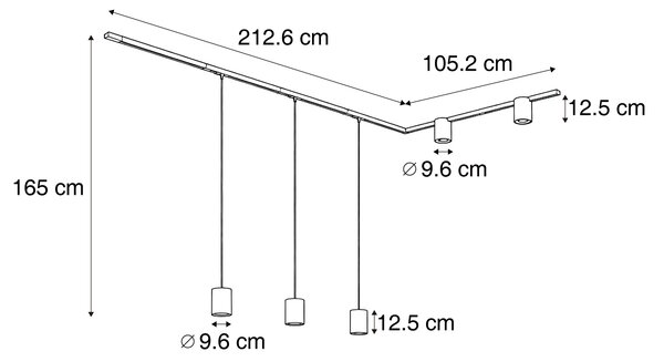 Nowoczesny system szynowy czarny z 3 lampami wiszącymi i 2 reflektorami 1-fazowy - Iconic Holt Rondoo Up