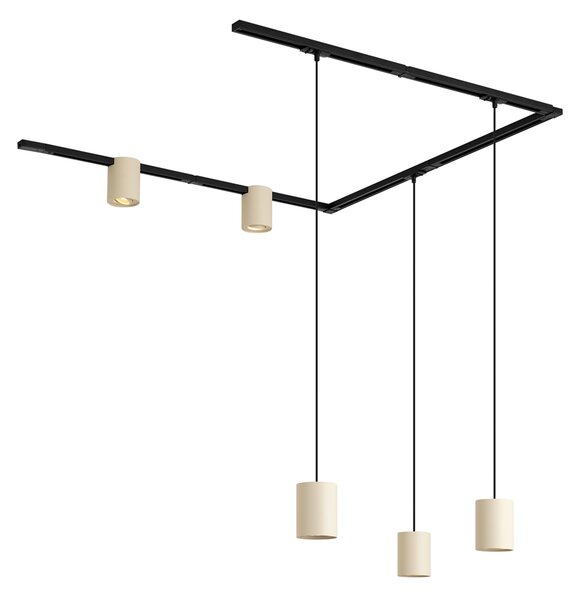 Nowoczesny system szynowy czarny z 3 lampami wiszącymi i 2 reflektorami beżowymi 1-fazowy - Iconic Holt Rondoo Up