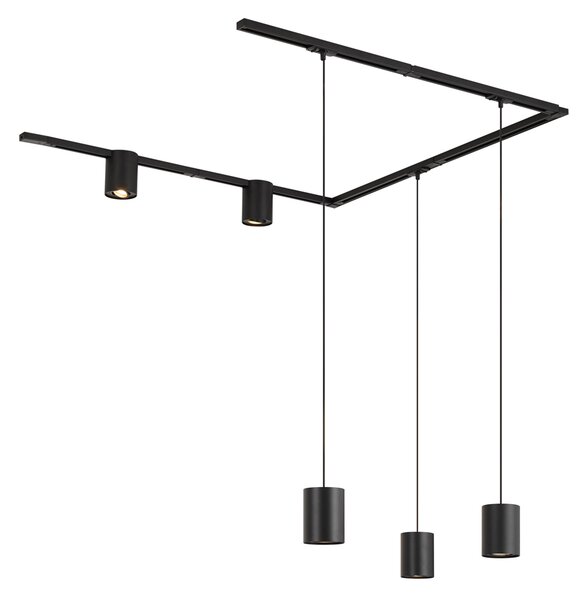 Nowoczesny system szynowy czarny z 3 lampami wiszącymi i 2 reflektorami 1-fazowy - Iconic Holt Rondoo Up