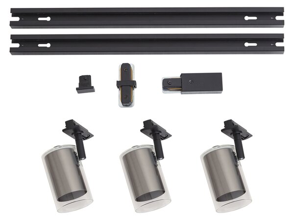 Nowoczesny system szynowy czarny z 3 reflektorami w kolorze gunmetal 1-fazowy - Iconic Lloyd