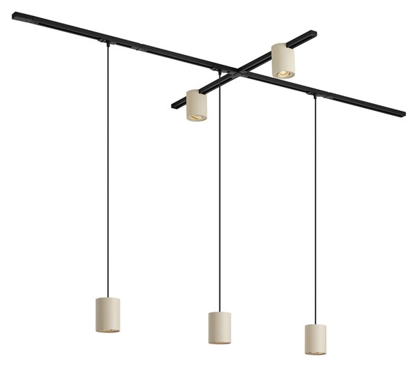 Nowoczesny system szynowy czarny z 3 lampami wiszącymi i 2 reflektorami beżowymi 1-fazowy - Iconic Holt Rondoo Up