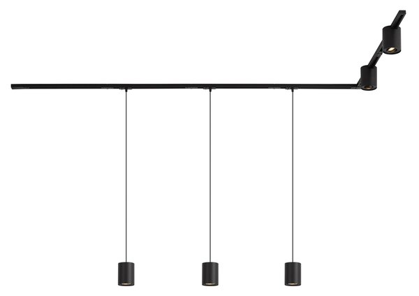 Nowoczesny system szynowy czarny z 3 lampami wiszącymi i 2 reflektorami 1-fazowy - Iconic Holt Rondoo Up