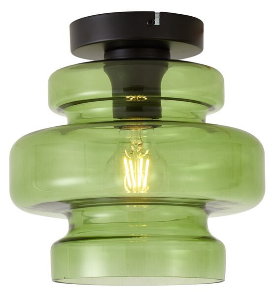 Retro lampa sufitowa czarna z zielonym szkłem - Denise