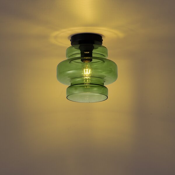 Retro lampa sufitowa czarna z zielonym szkłem - Denise