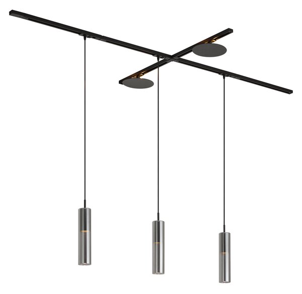 Nowoczesny system szynowy czarny z 3 lampami wiszącymi i 2 lampami sufitowymi 1-fazowy - Iconic Lloyd Pulley