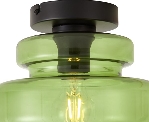 Retro lampa sufitowa czarna z zielonym szkłem - Denise