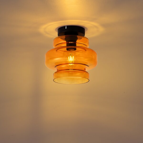 Retro lampa sufitowa czarna z pomarańczowym szkłem - Denise