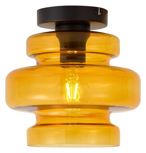 Retro lampa sufitowa czarna z pomarańczowym szkłem - Denise