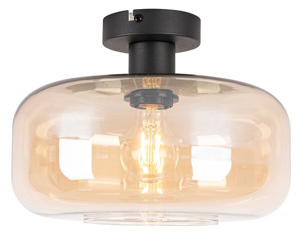 Lampa sufitowa art deco czarna z bursztynowym szkłem - Bizle