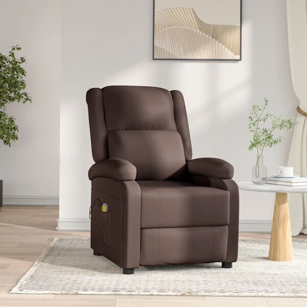 Elektryczny fotel masujący, brązowy, sztuczna skóra