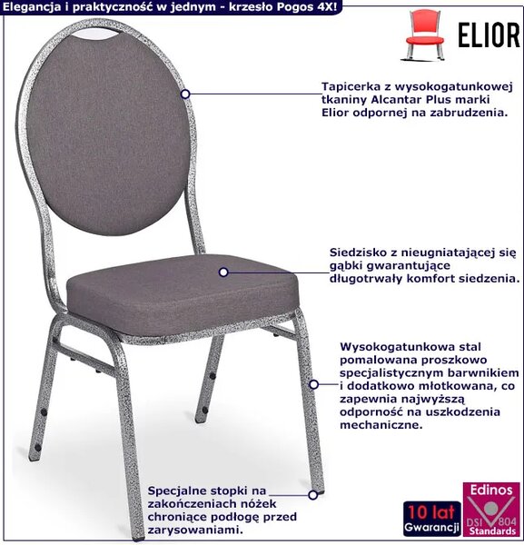 Szare krzesło bankietowe sztaplowane R9-R42