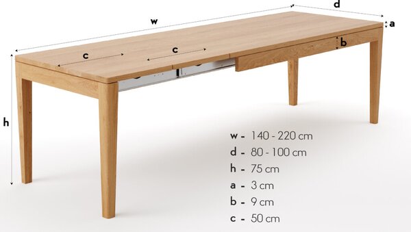 Stół Butterfly z systemem motylkowym 180x100 + 2x50 cm, dąb, lakier mat - Outlet Dąb 180x100 cm Dwie dostawki 50 cm Lakier matowy