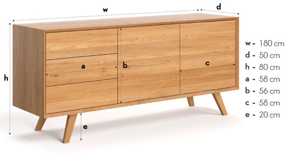 Komoda Quatro z litego drewna 140 cm, lakier matowy, dąb - Outlet Dąb 140 cm Lakier matowy