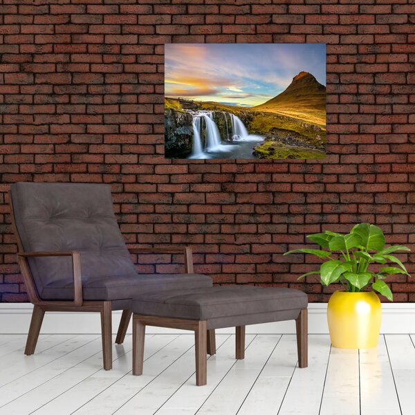 Zdjęcie góry i wodospadów na Islandii (70x50 cm)