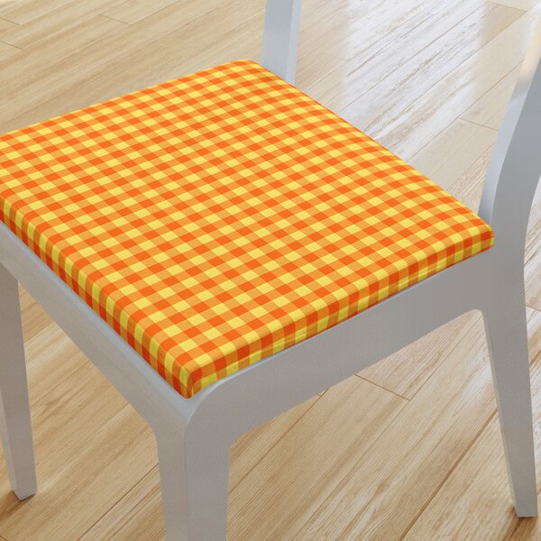 Goldea kwadratowa poduszka na krzesło 38x38 cm kanafas - mała pomarańczowo-żółta kratka 38 x 38 cm