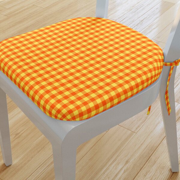 Goldea zaokrąglona poduszka na krzesło 39x37 cm kanafas - mała pomarańczowo-żółta kratka 39 x 37 cm