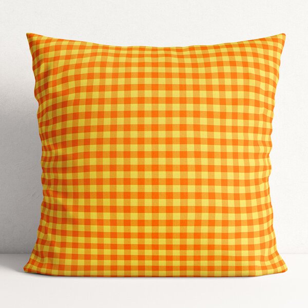 Goldea poszewka na poduszkę bawełniana kanafas - mała pomarańczowo-żółta kratka 50 x 50 cm