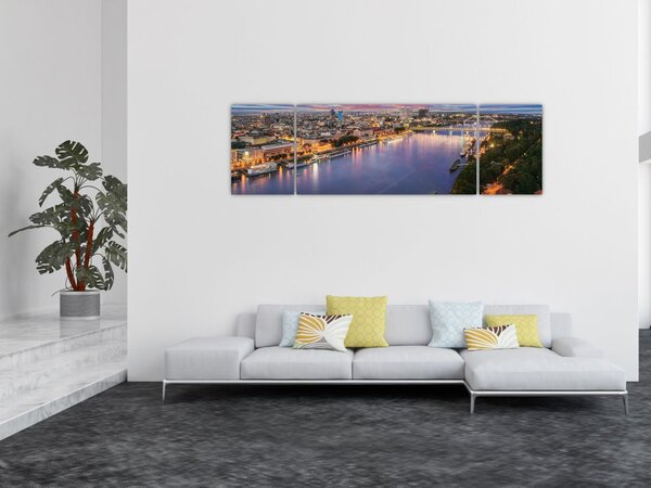 Obraz nocnego miasta Bratysławy z rzeką (170x50 cm)