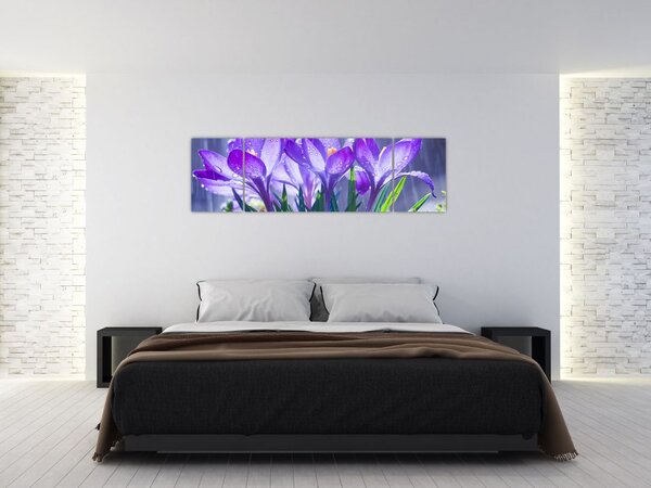 Obraz kwiatów w deszczu (170x50 cm)