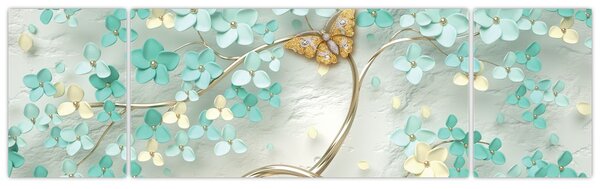 Obraz kwiata z motylami (170x50 cm)