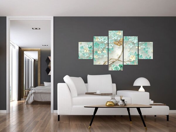Obraz kwiata z motylami (125x70 cm)