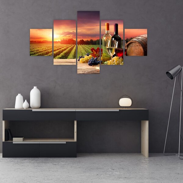 Obraz winnicy z winem (125x70 cm)