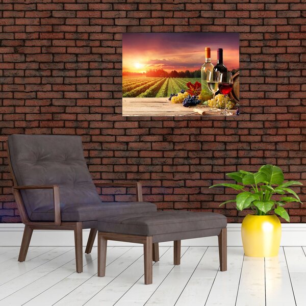 Obraz winnicy z winem (70x50 cm)