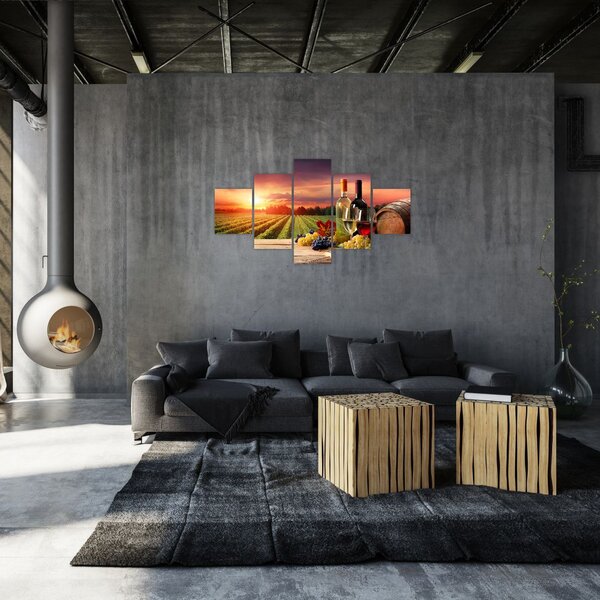 Obraz winnicy z winem (125x70 cm)