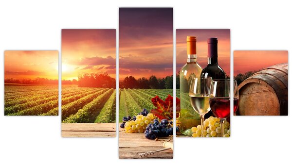 Obraz winnicy z winem (125x70 cm)
