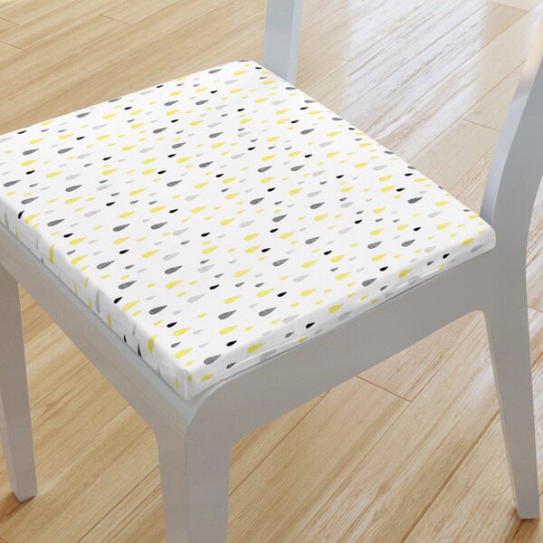 Goldea kwadratowa poduszka na krzesło 38x38 cm loneta - szare i żółte krople na białym 38 x 38 cm
