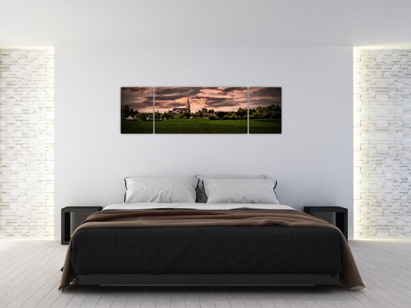 Obraz krajobrazu z kościołem (170x50 cm)