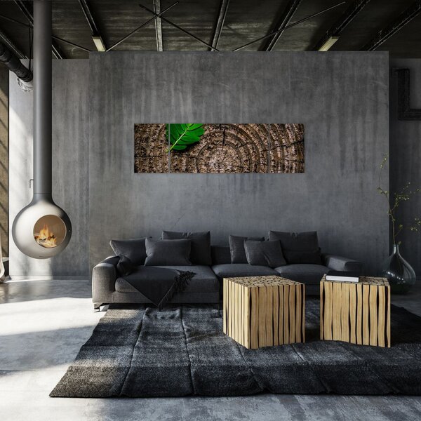 Obraz liścia na pniu drzewa (170x50 cm)