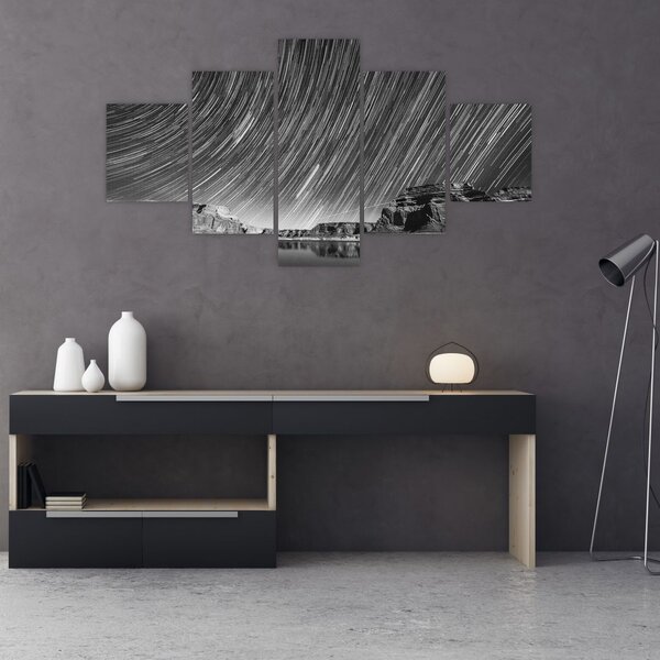 Czarno - biały obraz gwiaździstego nieba (125x70 cm)