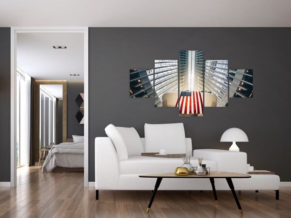Obraz budynku z flagą USA (125x70 cm)