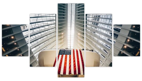Obraz budynku z flagą USA (125x70 cm)