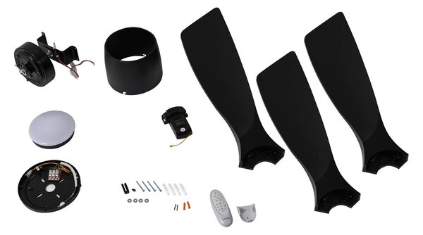 Inteligentny wentylator sufitowy LED Lucande Moneno, czarny, DC, Tuya Moneno Lucande, możliwość ściemniania, czarny, salon / jadalnia, metal, nowoczesny