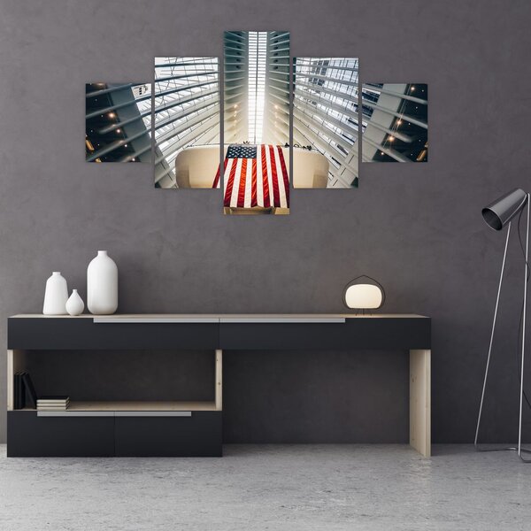 Obraz budynku z flagą USA (125x70 cm)