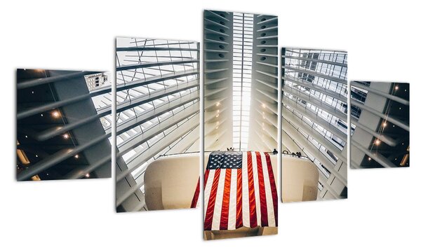 Obraz budynku z flagą USA (125x70 cm)
