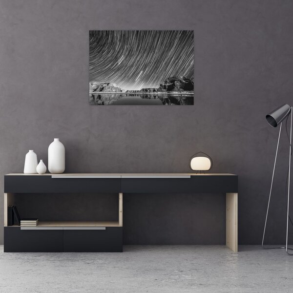 Czarno - biały obraz gwiaździstego nieba (70x50 cm)