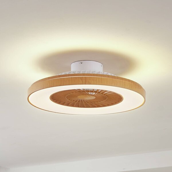Wentylator sufitowy LED Teleo, Ø 58 cm, kolor drewna, CCT Teleo Lindby, możliwość ściemniania, jasne drewno, salon / jadalnia, tworzywo sztuczne, nowoczesny
